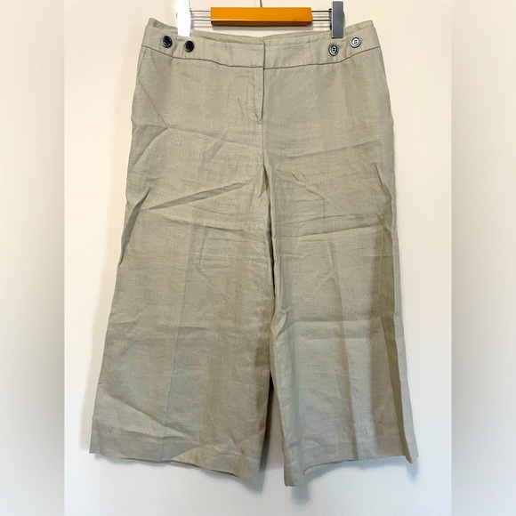 Kenneth Cole Reaction 100% Linen Wide Leg Crop pants Tan size 8 business casual - Picture 1 of 3